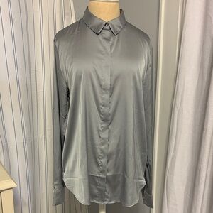 H&M Silver satin like fabric Button Down blouse